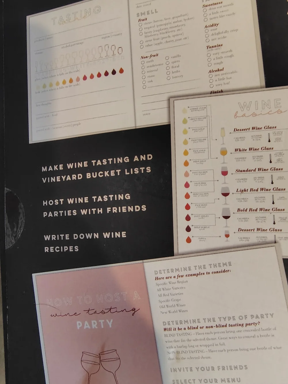 Cute Whimsical Wine Tasting Journal & Glass Charms Gift Set